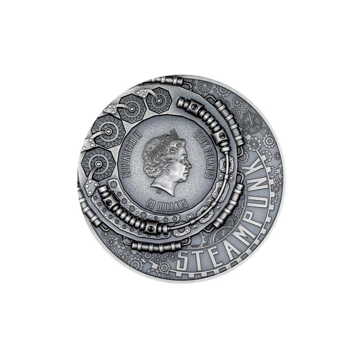 Picture of 2023 Cook Islands Steampunk Science Lab 3oz Antique Gilded Silver Coin - 30448 