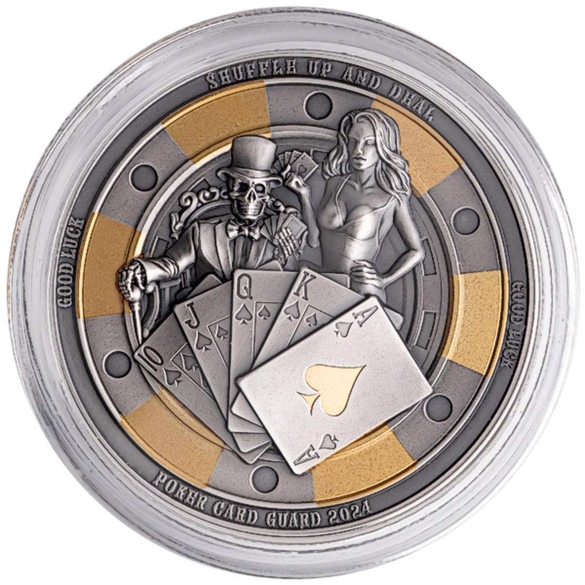 Picture of 2024 Palau Poker Card Guard  1 oz Antique Silver Coin - 30586