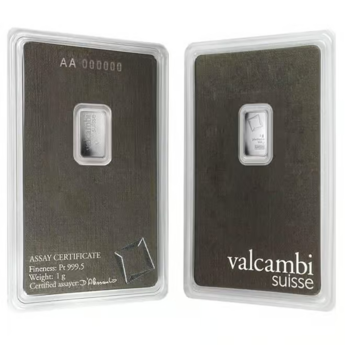 Picture of Valcambi Suisse 1 Gram Platinum Bar - In Assay Card