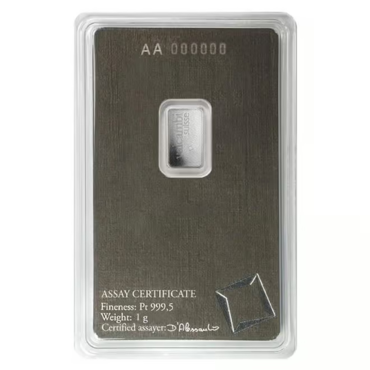 Picture of Valcambi Suisse 1 Gram Platinum Bar - In Assay Card
