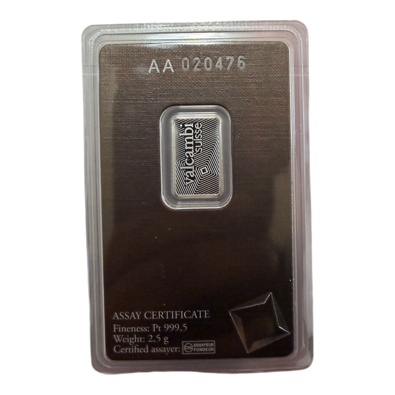 Picture of Valcambi Suisse 2.5 Gram Platinum Bar - In Assay Card