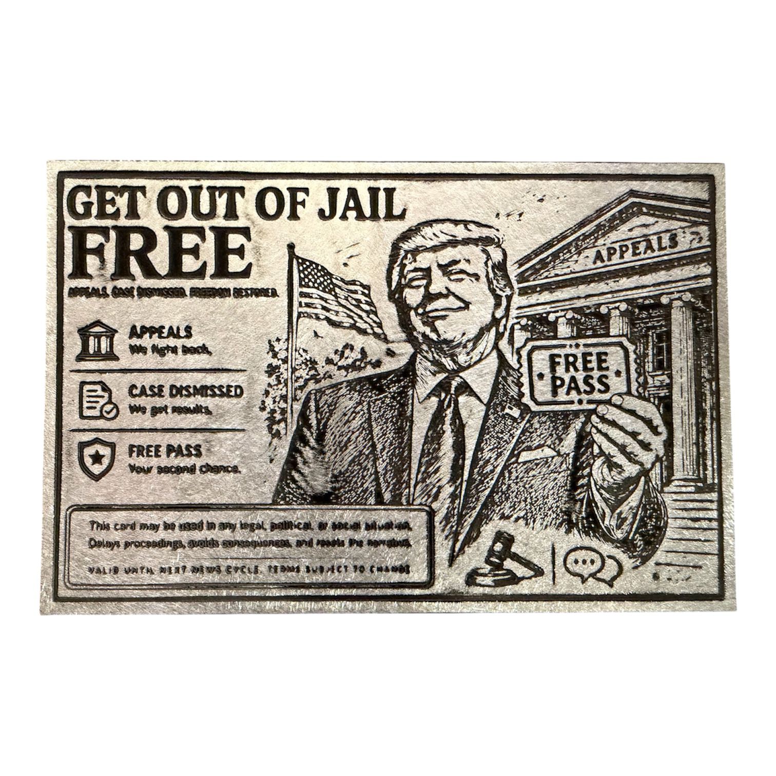 Picture of Get Out of Jail Free Pass 1 oz Silver Bar Antique Finish - In  Mylar Sleeve