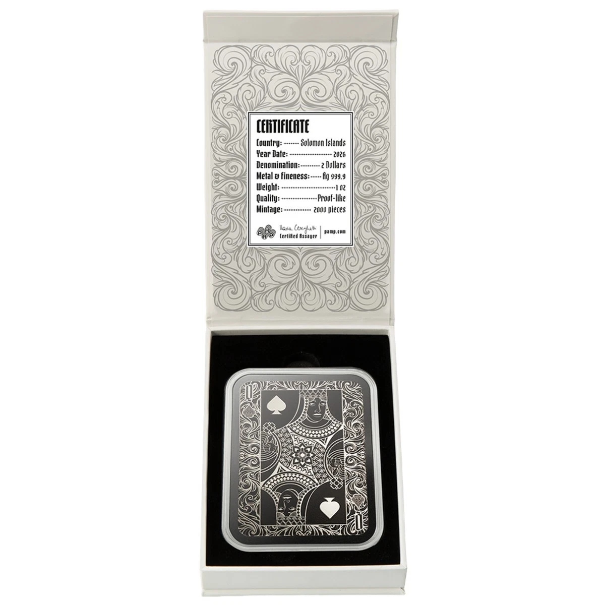 Picture of 2026 PAMP Queen of Spades Shaped  1 Oz Silver Coin