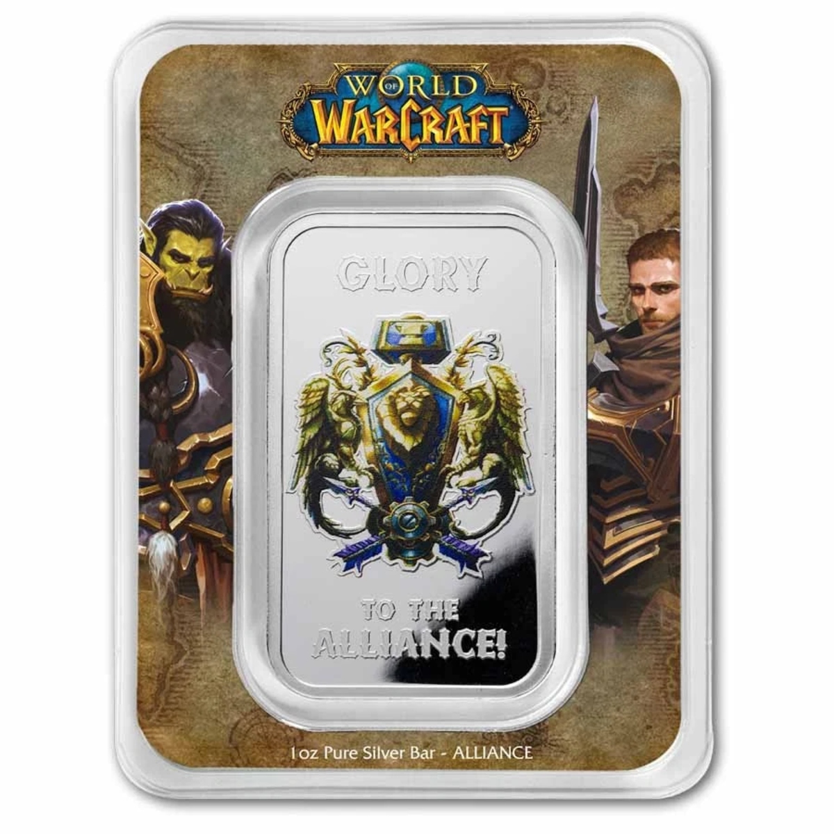 Picture of World Of Warcraft Glory to the Alliance 1 oz Colorized Silver Bar - In TEP 