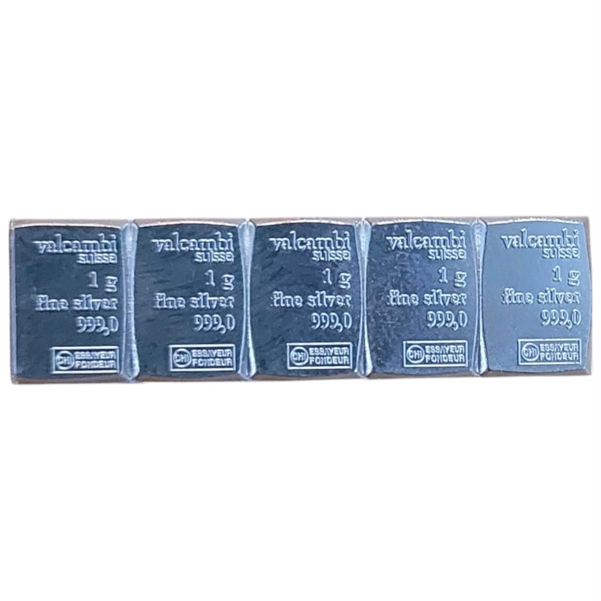 Picture of Valcambi Suisse 5 x 1 Gram Silver Bars from CombiBar – 999 Fine Silver –No Assay