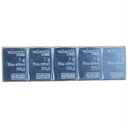 Picture of Valcambi Suisse 5 x 1 Gram Silver Bars from CombiBar – 999 Fine Silver –No Assay