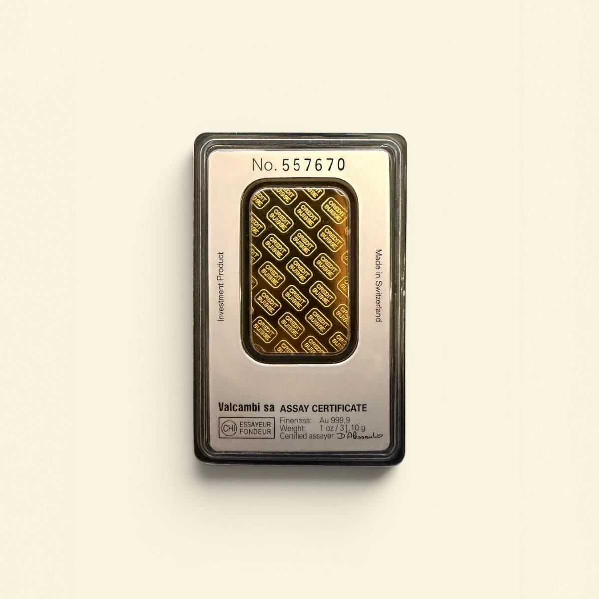 Picture of Credit Suisse 1 oz Gold Bar - In Assay Card