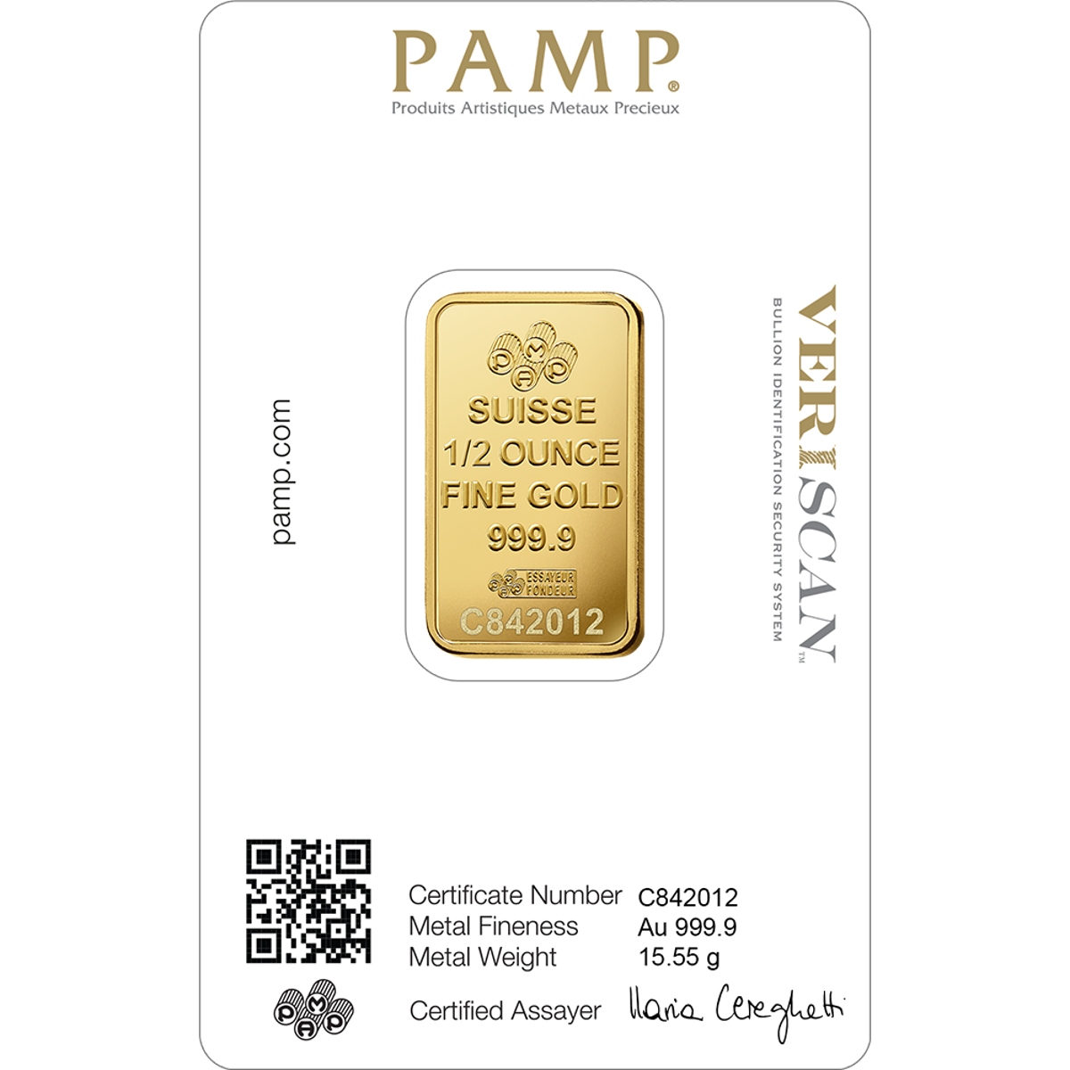 Picture of Pamp Suisse Lady Fortuna 1/2 oz Gold Bar - In Assay Card 