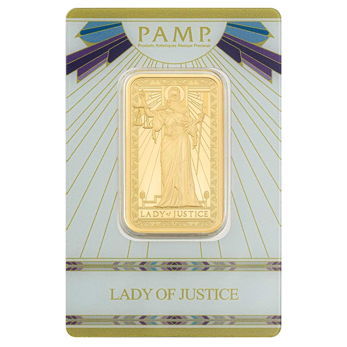 Picture of Pamp Suisse Lady of Justice 1 oz Gold Bar - In Assay Card