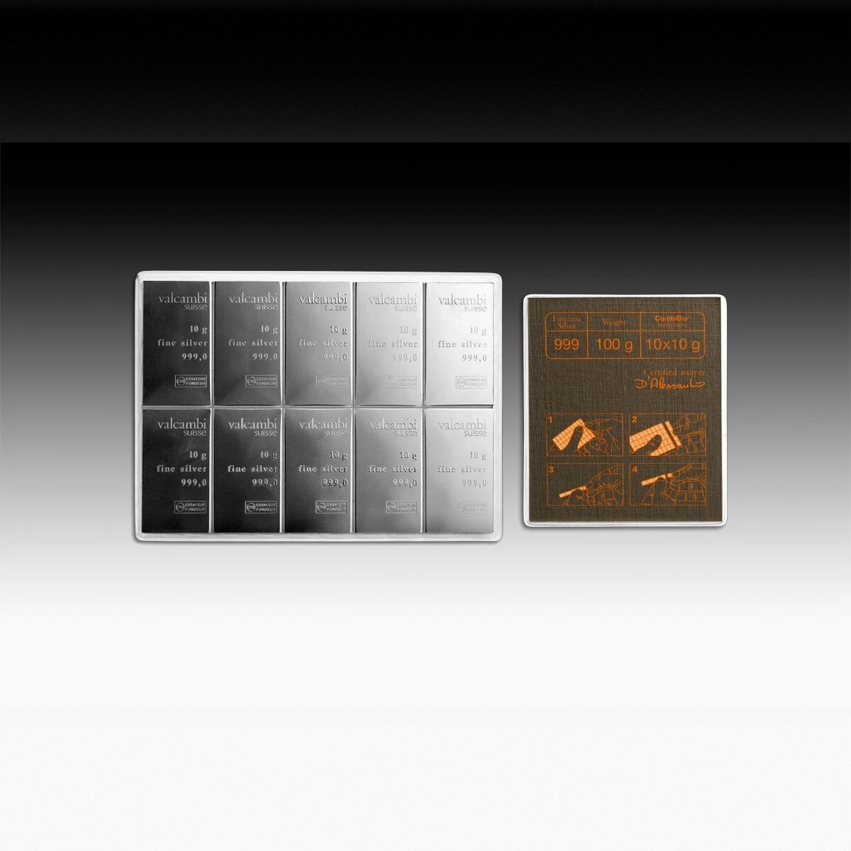 Picture of Valcambi Suisse 10 Gram Toned Silver Bar Cut from 10x10 CombiBar Card- No Assay