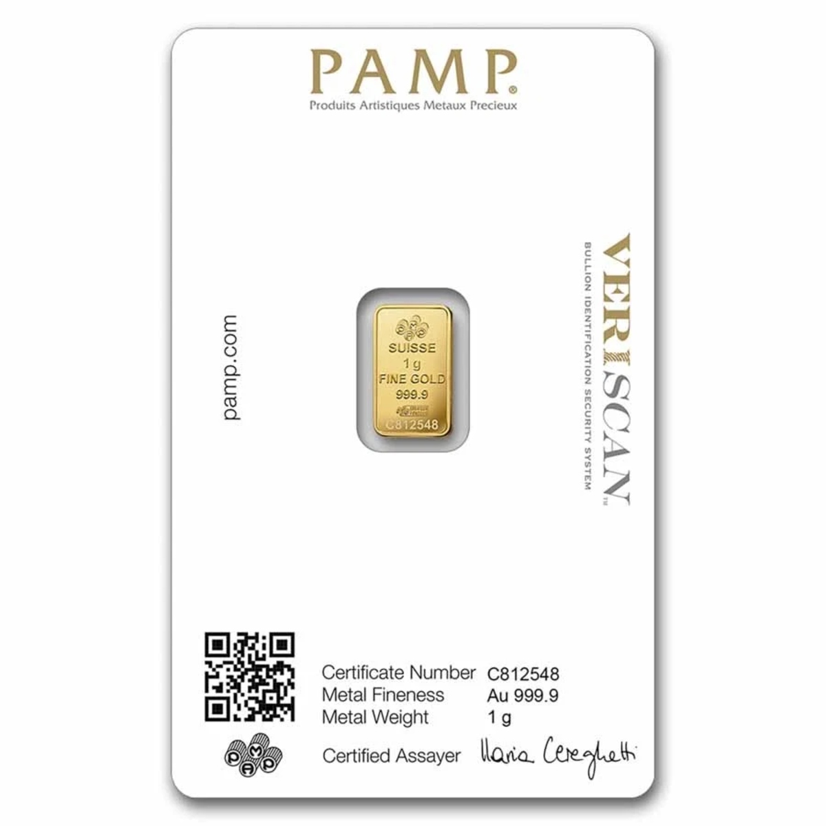 Picture of  PAMP Suisse Lady Fortuna Veriscan®  1 Gram Gold Bar - In Assay