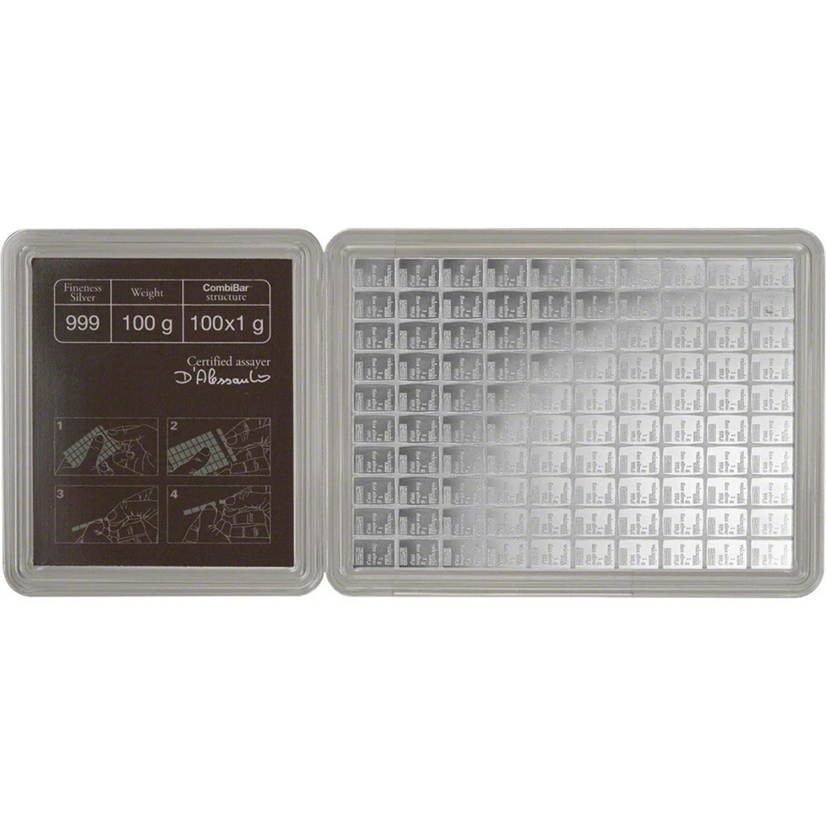 Picture of Valcambi Suisse 50 x 1 Gram Silver Bars from CombiBar –No Assay