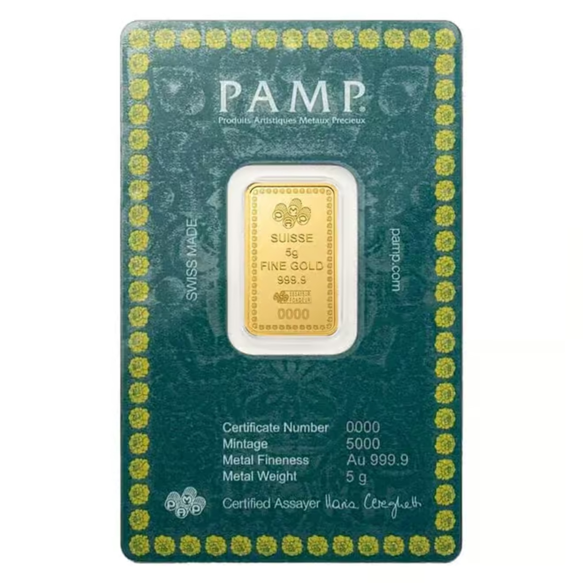 Picture of Pamp Sussie Diwali Lakshmi & Rangoli 5 Gram Gold Bar - In Assay Card