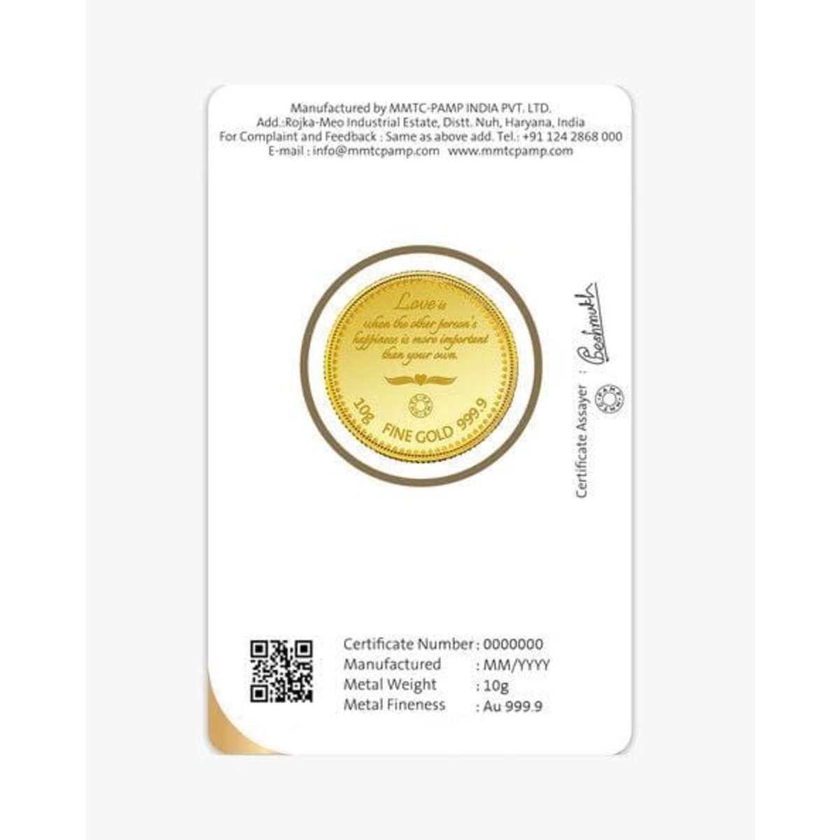 Picture of PAMP-MMTC Love Forever 5 Gram 24K .9999 Fine Colorized Gold Coin - In Assay