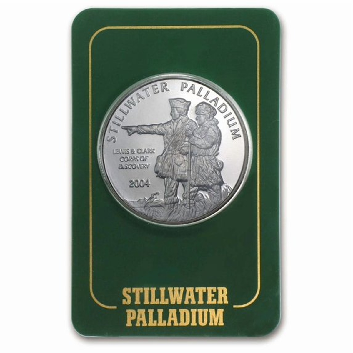 Picture of Johnson Matthey Stillwater Lewis & Clark 1 oz Palladium Round - In Assay Card