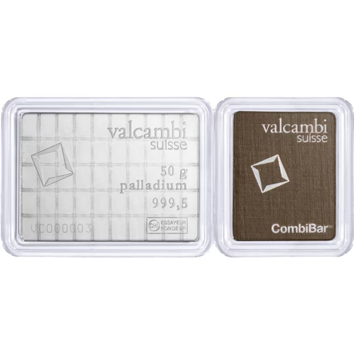 Picture of Valcambi 50x1 Gram Palladium Bar CombiBar (50 Gram Total) - In Assay Card