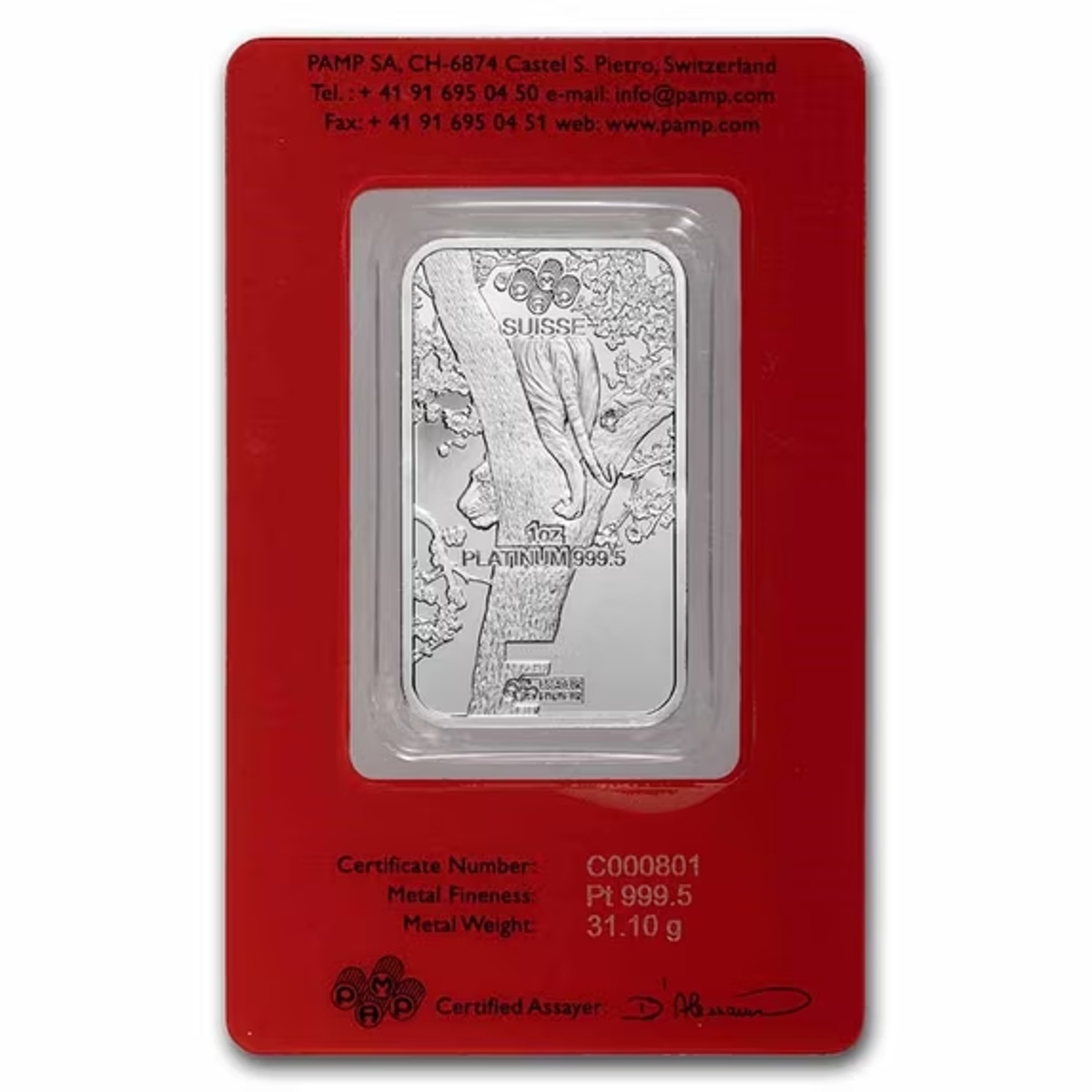 Picture of 2022 Pamp Suisse Lunar Year of the Tiger 1 oz Platinum Bar - In Assay