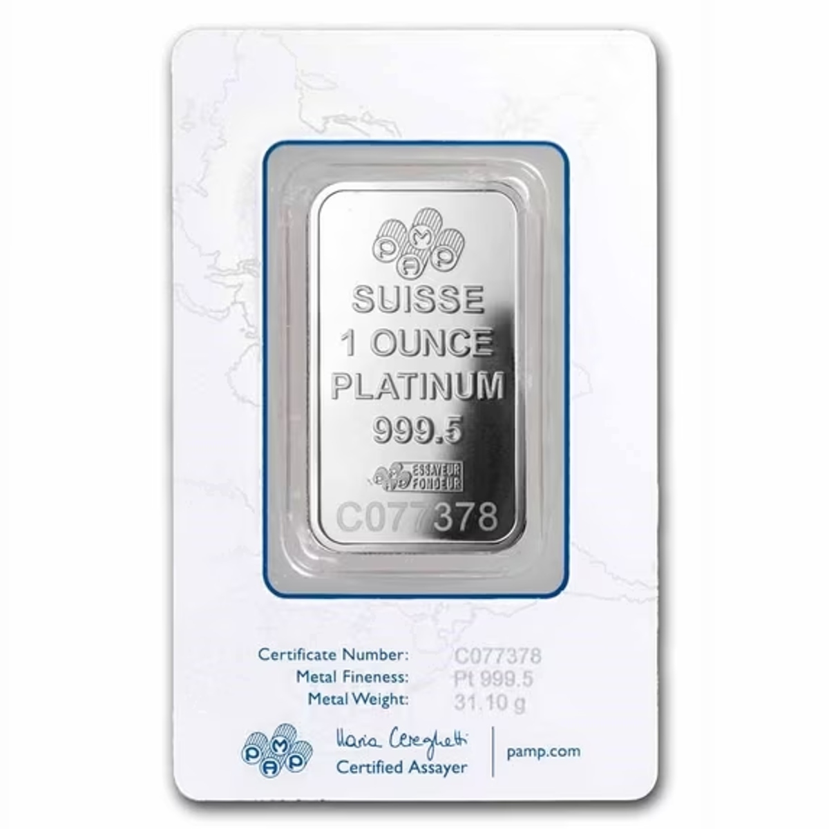 Picture of Pamp Suisse Lady Fortuna 1 oz Platinum Bar in Assay