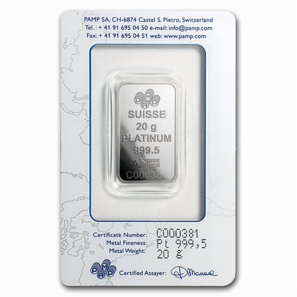Picture of Pamp Suisse Lady Fortuna 20 Gram Platinum Bar - In Assay