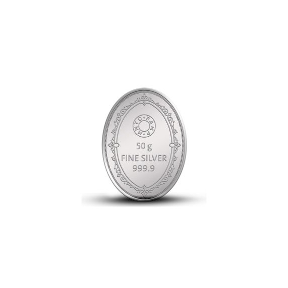 Picture of MMTC PAMP Princess Oval Shaped 50 Gram Silver Coin – In Card