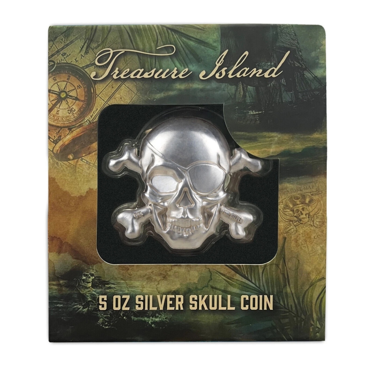 Picture of 2022 Treasure Island Pirate Skull & Cross Bones 5 oz Silver Coin - In Capsule