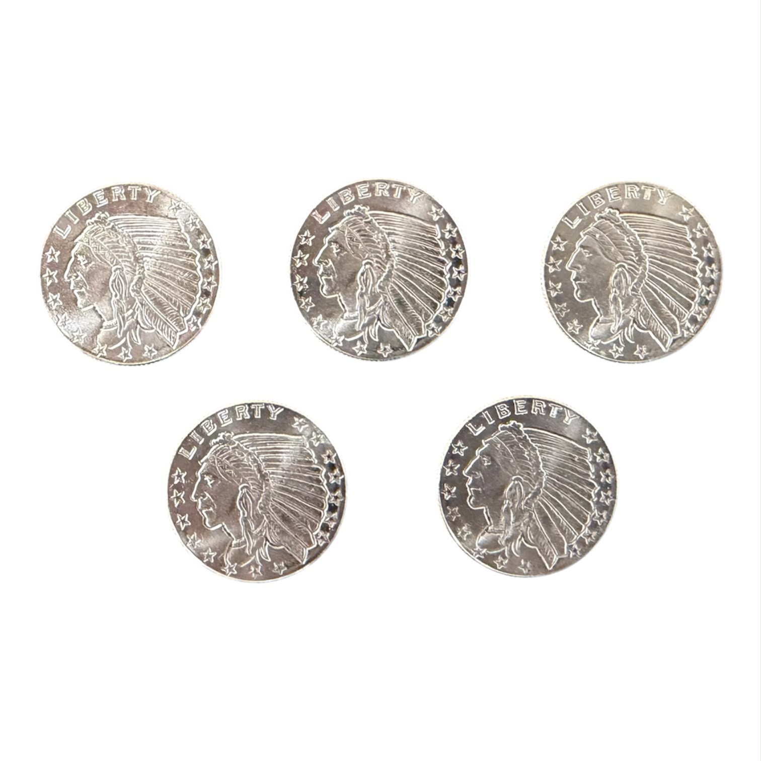 Picture of  GSM Incuse Indian 1/10 oz Silver Round - Lot of 5 - Total 1/2 oz Silver