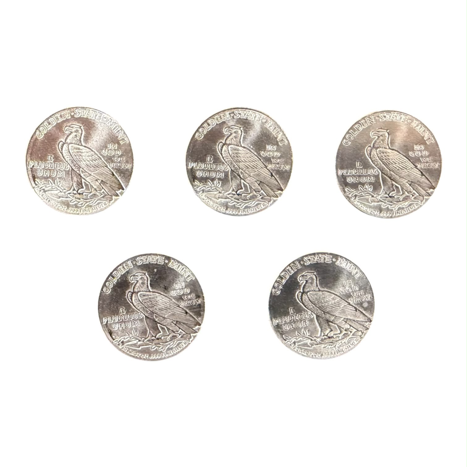 Picture of  GSM Incuse Indian 1/10 oz Silver Round - Lot of 5 - Total 1/2 oz Silver