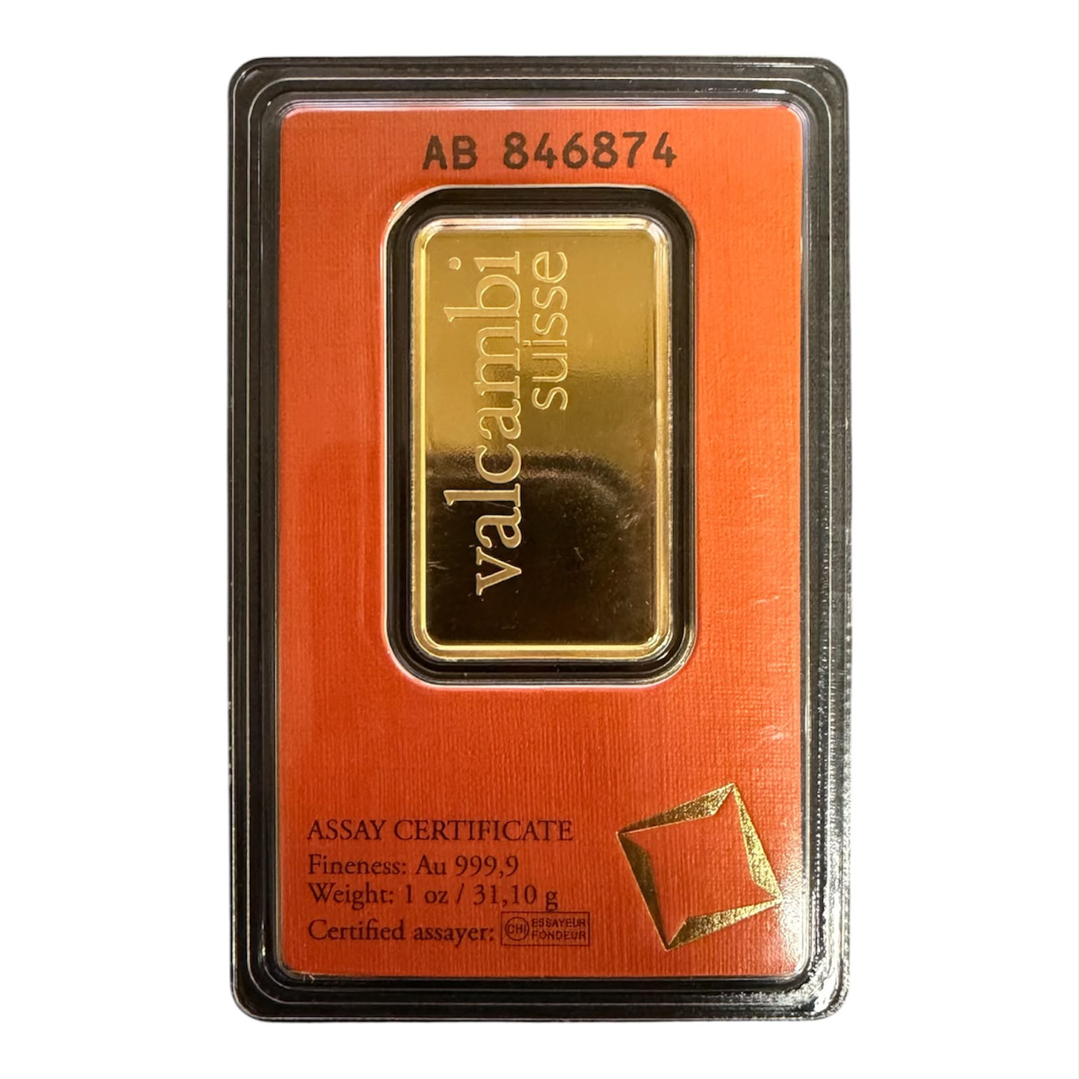 Picture of Valcambi Suisse 1 oz Gold Bar – In Assay Card