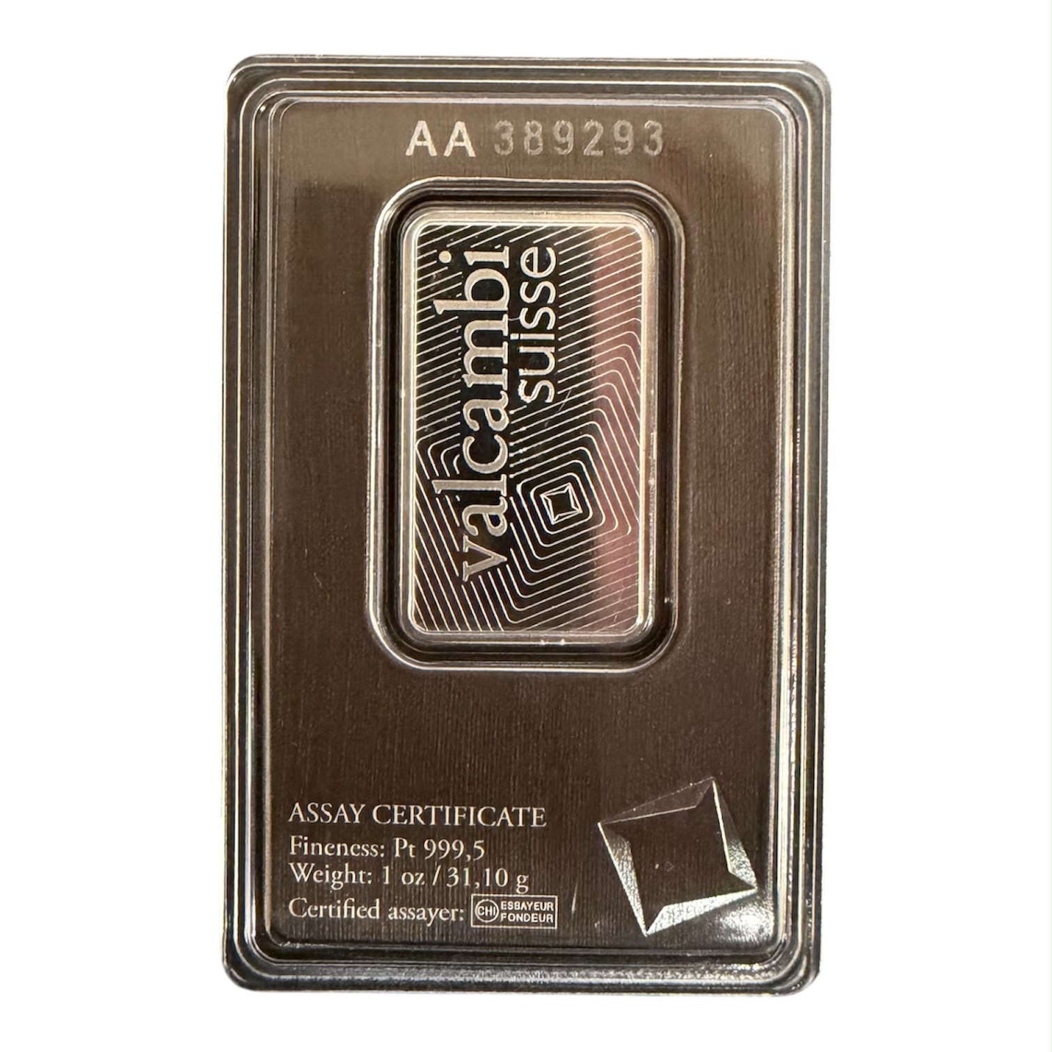 Picture of Valcambi Suisse 1 oz Platinum Bar – In Assay Card
